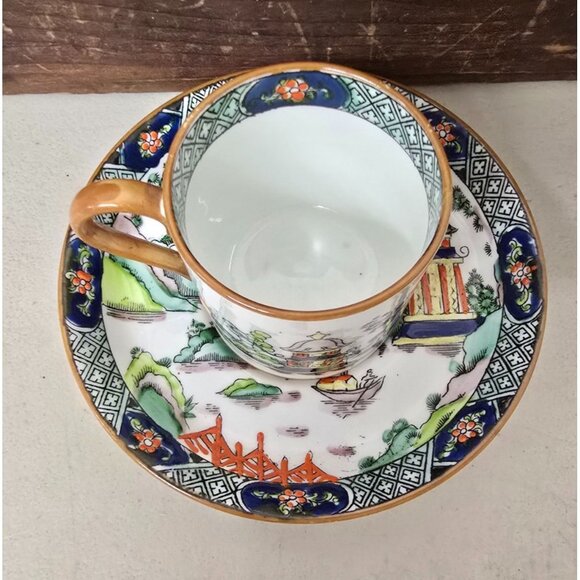 Crown Staffordshire Ye Olde Willow Pattern Bone China Demitasse Cup & Saucer - Picture 3 of 6